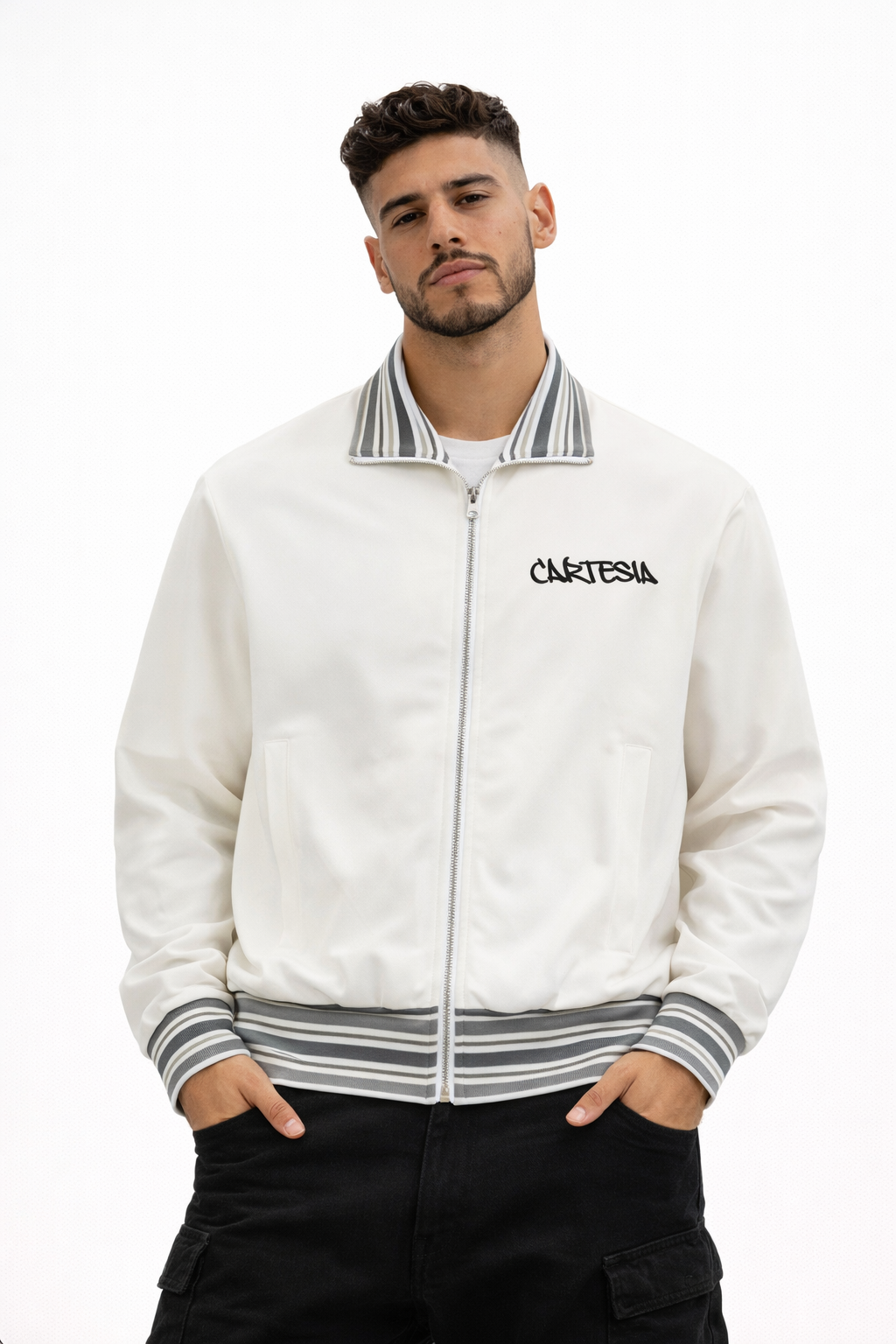 Cartesia Striped Collar Zip Jacket