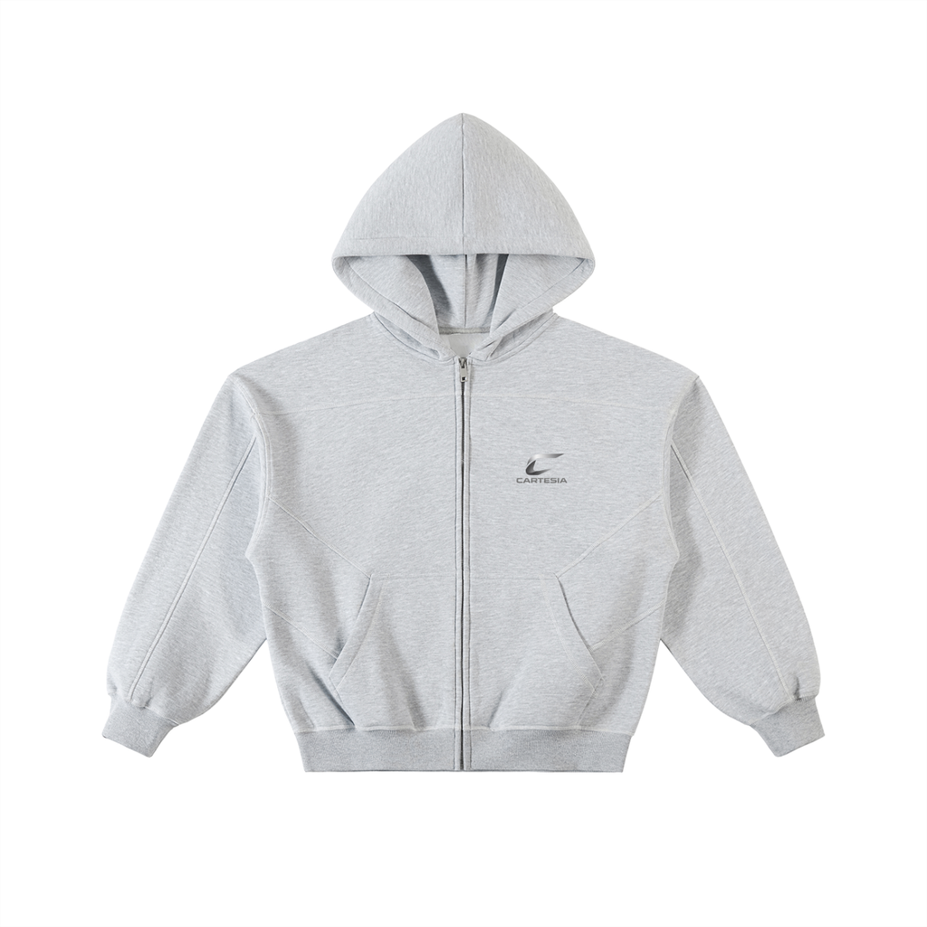 Contrast-Stitched Boxy Fleece Zip Hoodie